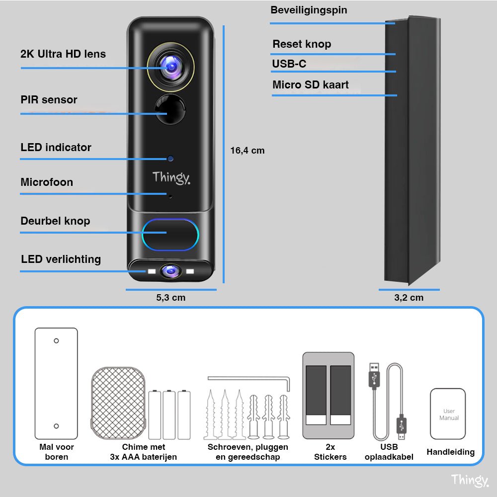 Thingy® Video Deurbel 2K Dual Camera - Thingy