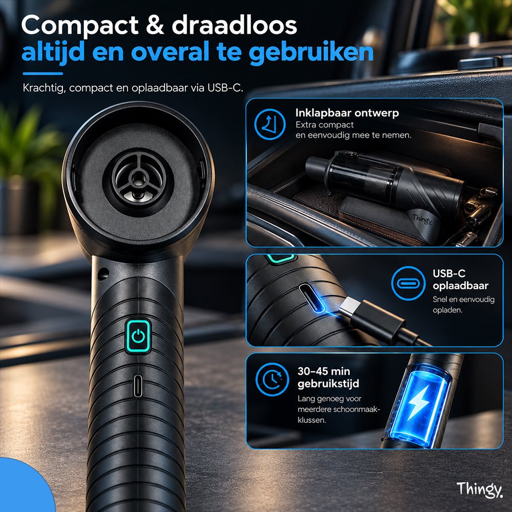 Thingy® Premium 4-in-1 Auto Stofzuiger | Zuigen, Blazen, Opblazen & Vacuüm Trekken - Thingy