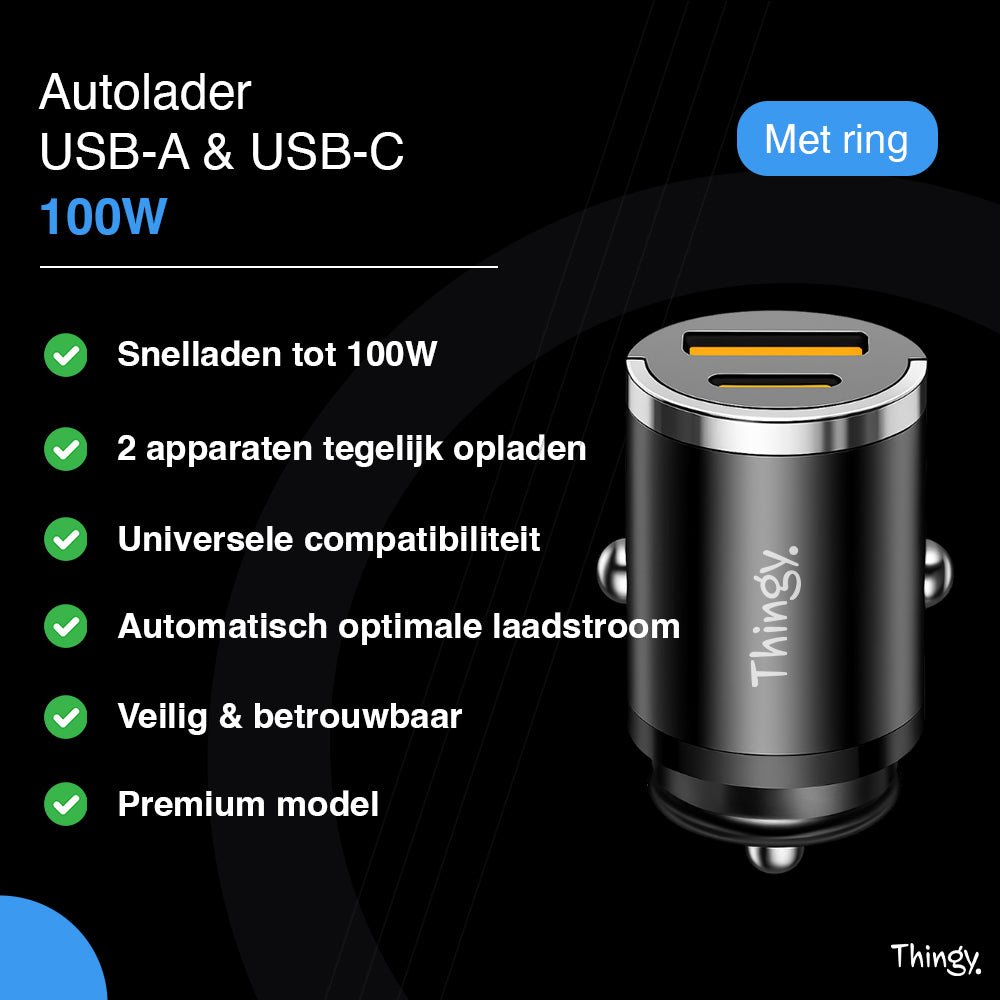 Thingy® Autolader 100W USB - A & USB - C - Thingy