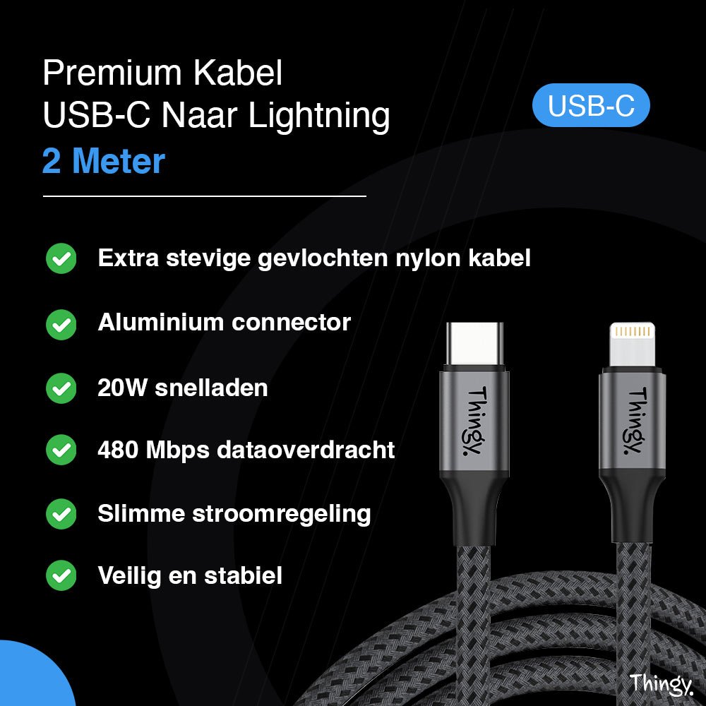 Thingy® Premium USB - C naar Lightning Kabel 2 Meter - Thingy