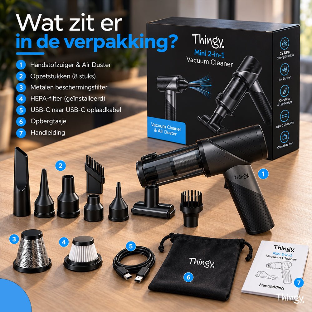 Thingy® Premium 4-in-1 Auto Stofzuiger | Zuigen, Blazen, Opblazen & Vacuüm Trekken - Thingy