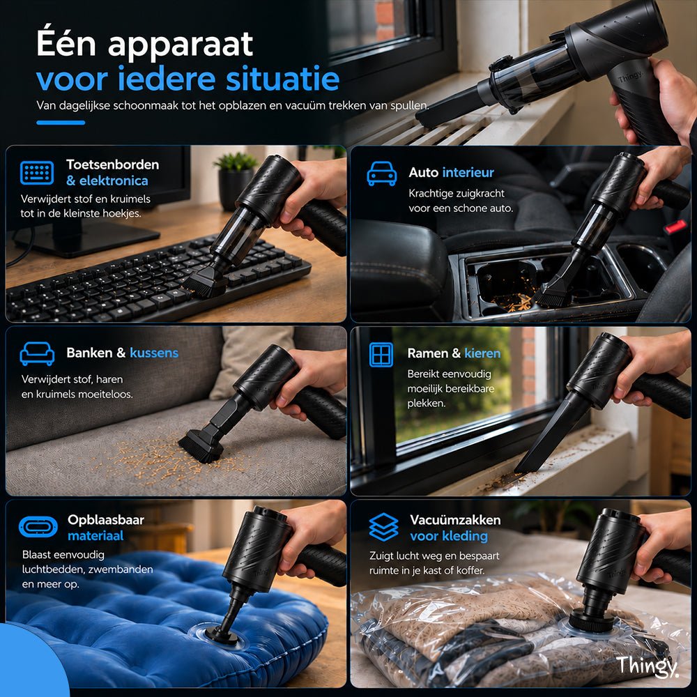 Thingy® Premium 4-in-1 Auto Stofzuiger | Zuigen, Blazen, Opblazen & Vacuüm Trekken - Thingy